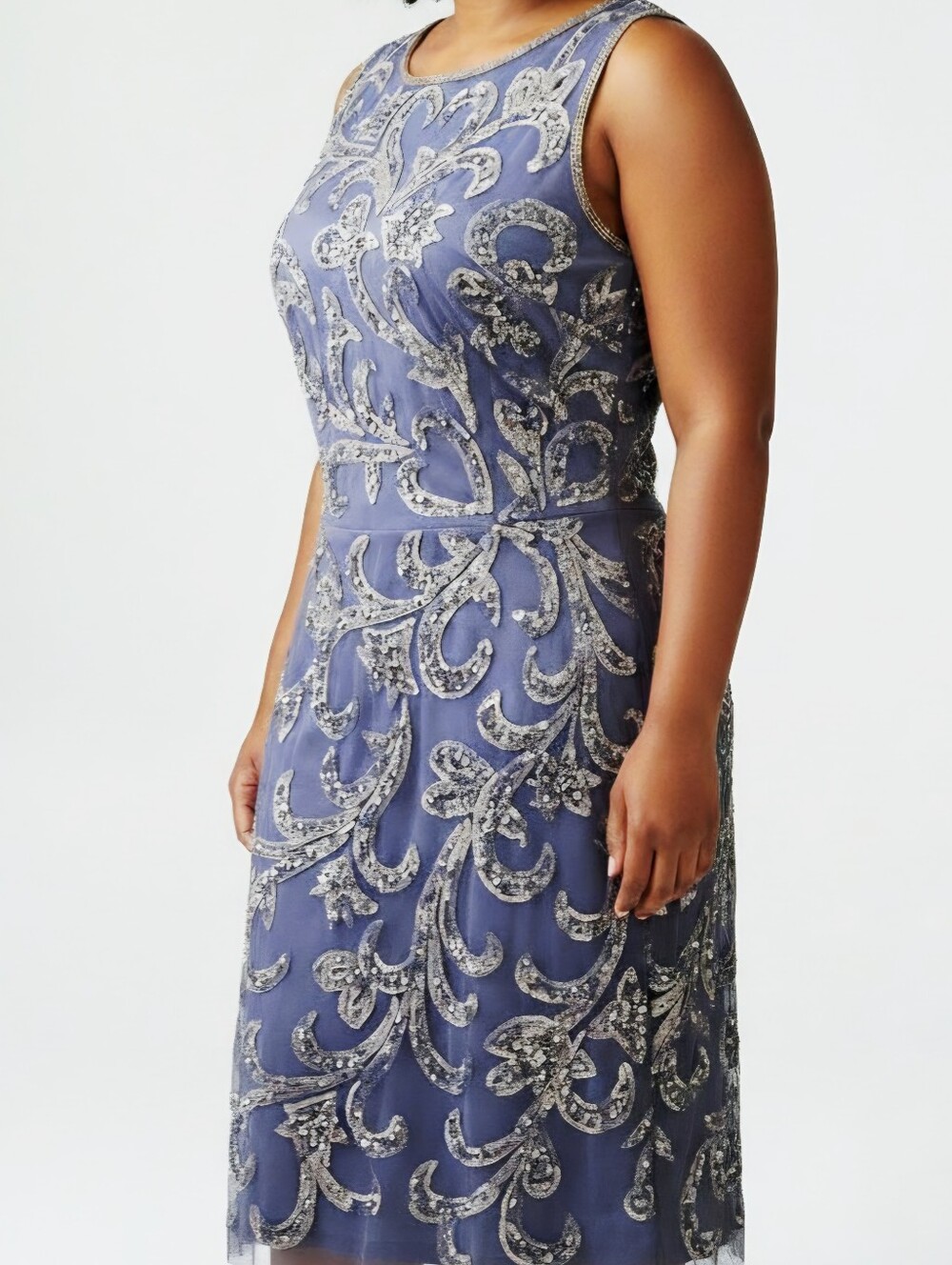 Adrianna Papell Periwinkle Beaded Sheath Midi Dress